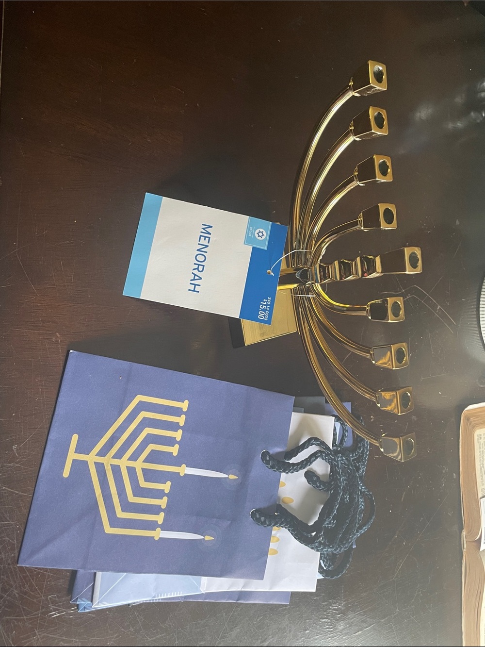 Gold Menorah Chanukah Candle Holder